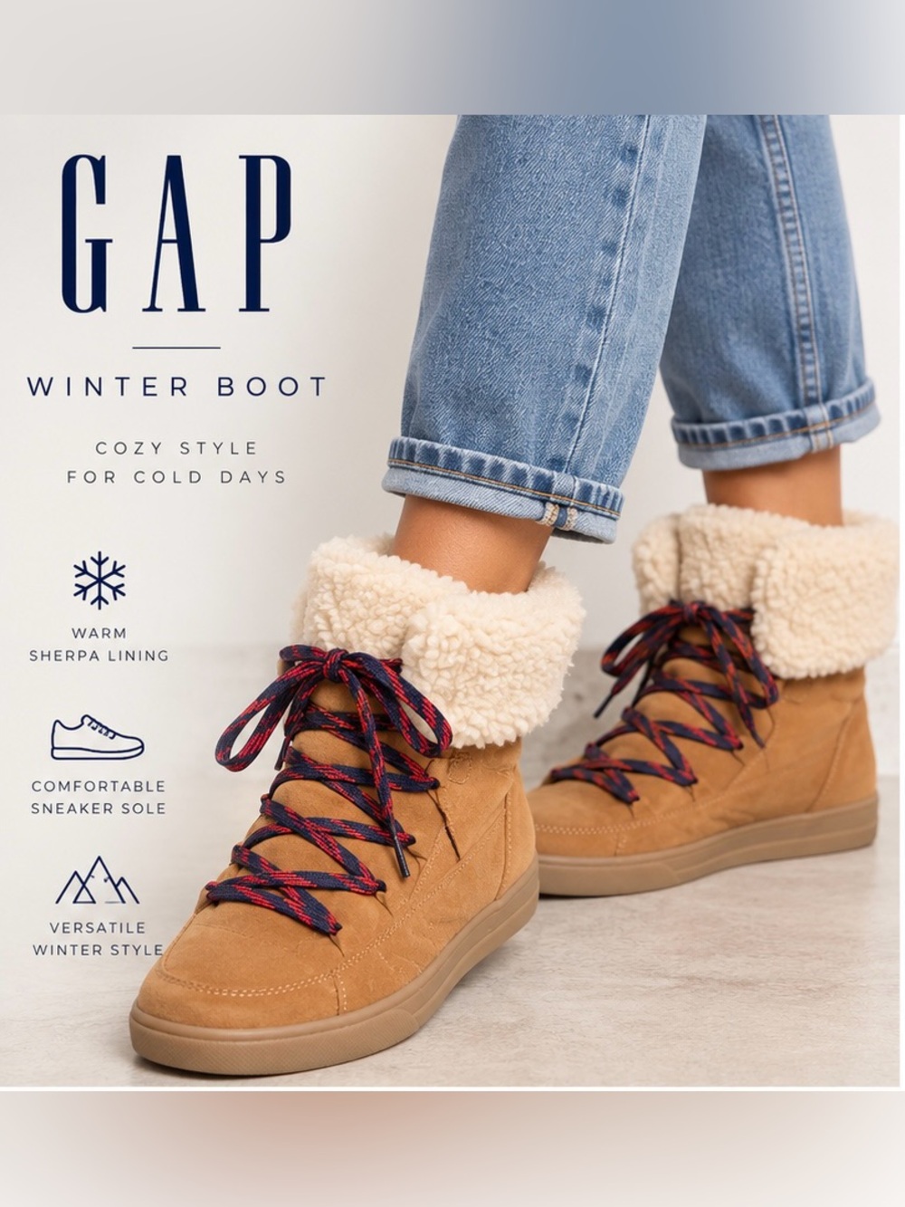 GAP Winter Boot Brown Sherpa High Top Sneakers Boots Size 9
